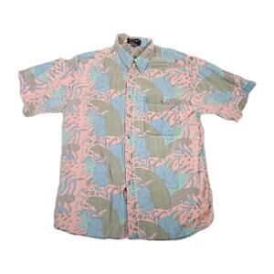 Revenge Shirtmakers Button Up Shirt Mens M Pink Blue Hawaiian Floral Short...